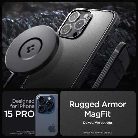 Spigen - Tok Rugged Armor MagSafe iPhone 15 Pro, Matte Black