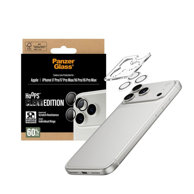 PanzerGlass - Kameralencse Védőburkolat Hoops iPhone 16 Pro, 16 Pro Max, 17 Pro, 17 Pro Max, átlátszó