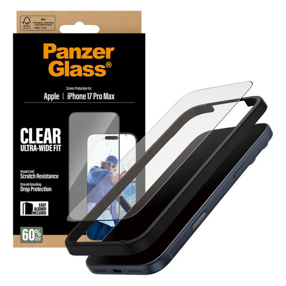 UWF edzett üveg applikátorral iPhone 17 Pro Max, Fekete, PanzerGlass