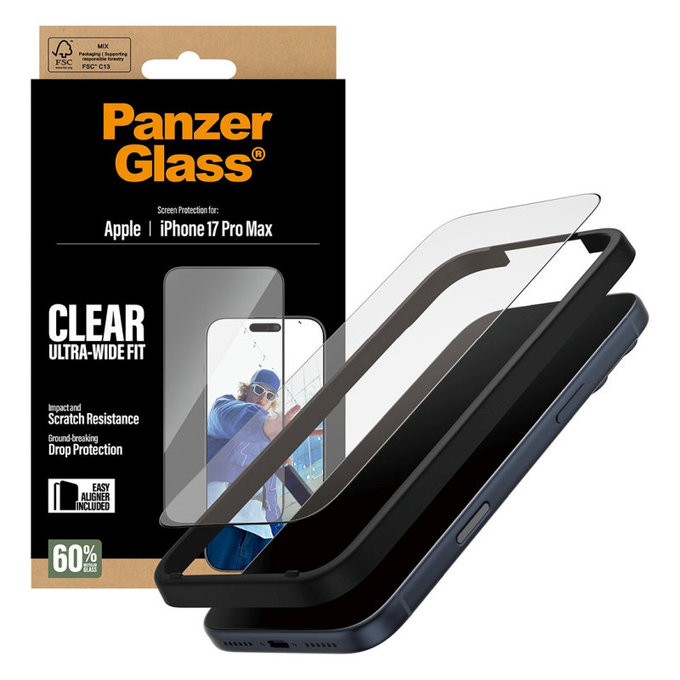UWF edzett üveg applikátorral iPhone 17 Pro Max, Fekete, PanzerGlass