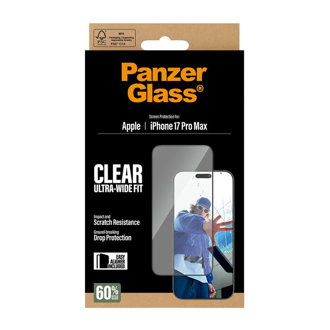 UWF edzett üveg applikátorral iPhone 17 Pro Max, Fekete, PanzerGlass