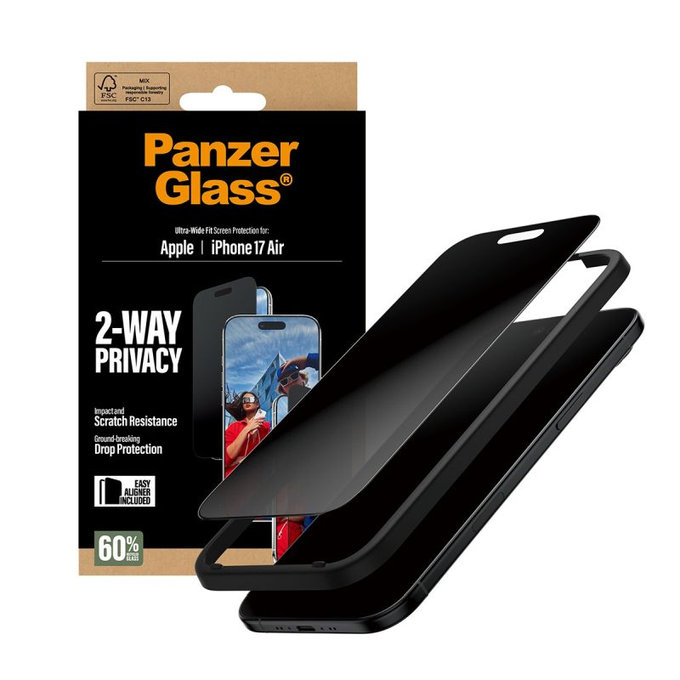 PanzerGlass - UWF 2-Way Privacy edzett üveg aplikátorral iPhone 17 Air, fekete