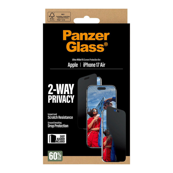 Edzett üveg UWF 2-Way Privacy applikátorral iPhone 17 Air készülékhez, Fekete, PanzerGlass