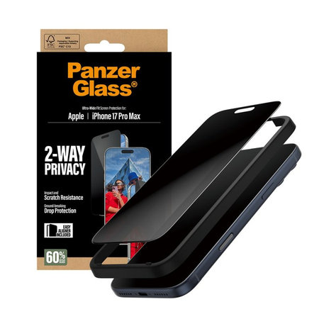 PanzerGlass - UWF 2-Way Privacy edzett üveg aplikátorral iPhone 17 Pro Max, fekete