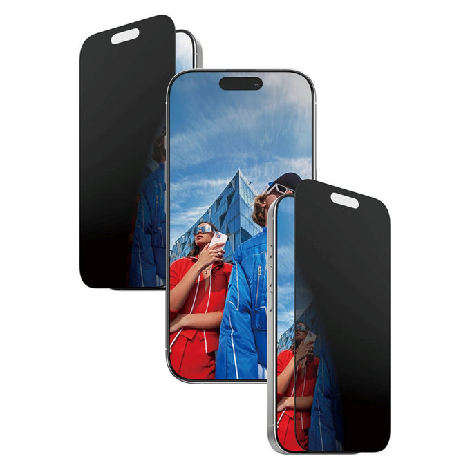 UWF 2-Way Privacy edzett üveg Fastfit applikátorral iPhone 17/16 Pro készülékhez, Fekete, PanzerGlass
