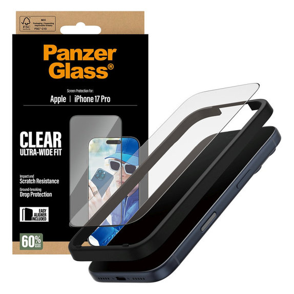 UWF edzett üveg applikátorral iPhone 17 Pro, Fekete, PanzerGlass