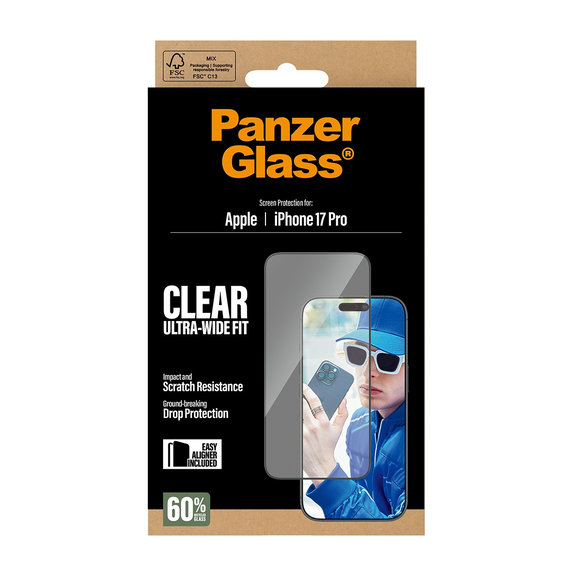 UWF edzett üveg applikátorral iPhone 17 Pro, Fekete, PanzerGlass