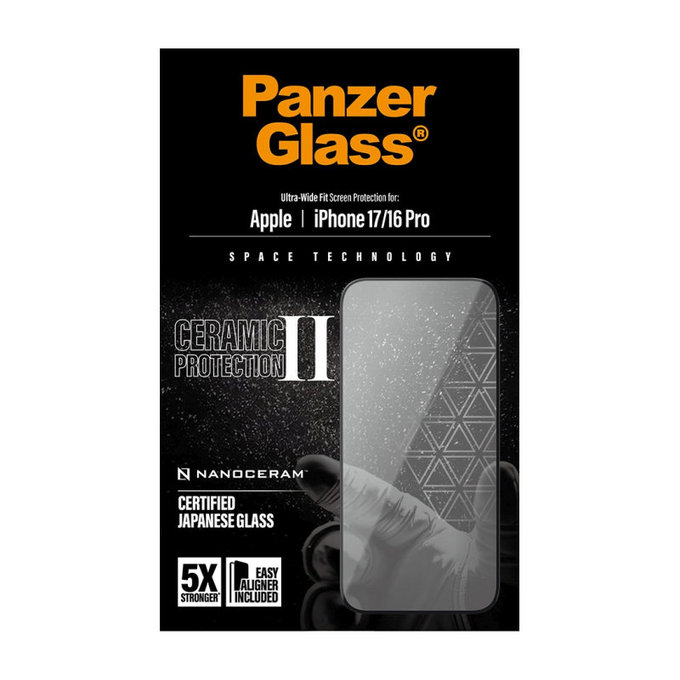 UWF Ceramic II edzett üveg Fastfit applikátorral iPhone 17/16 Pro készülékhez, Fekete, PanzerGlass