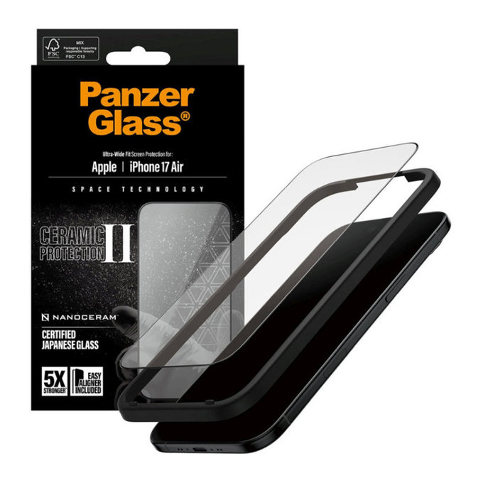 Edzett üveg UWF Ceramic II applikátorral iPhone 17 Air készülékhez, Fekete, PanzerGlass