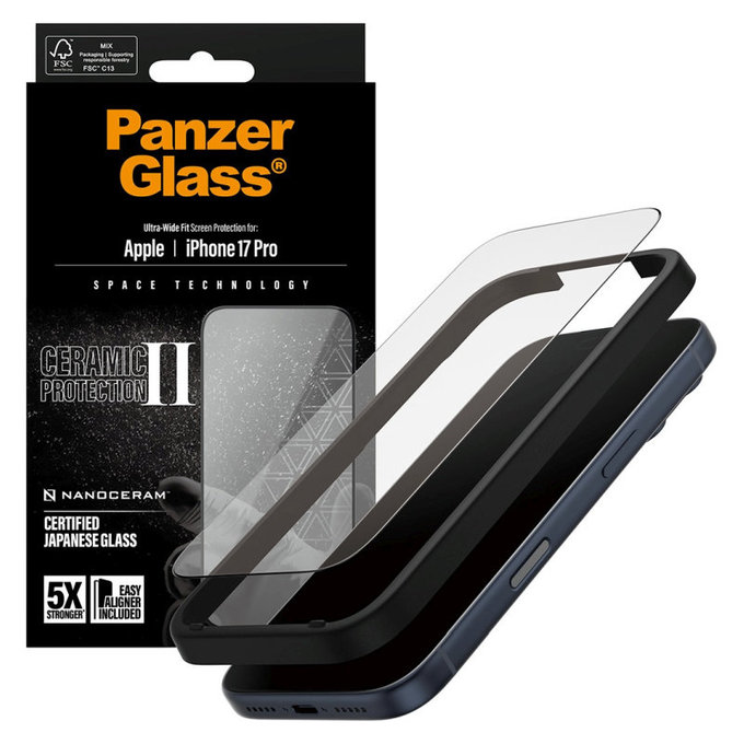 Edzett üveg UWF Ceramic II applikátorral iPhone 17 Pro készülékhez, Fekete, PanzerGlass