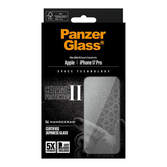 Edzett üveg UWF Ceramic II applikátorral iPhone 17 Pro készülékhez, Fekete, PanzerGlass