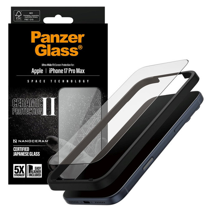 Edzett üveg UWF Ceramic II applikátorral iPhone 17 Pro Max készülékhez, Fekete, PanzerGlass