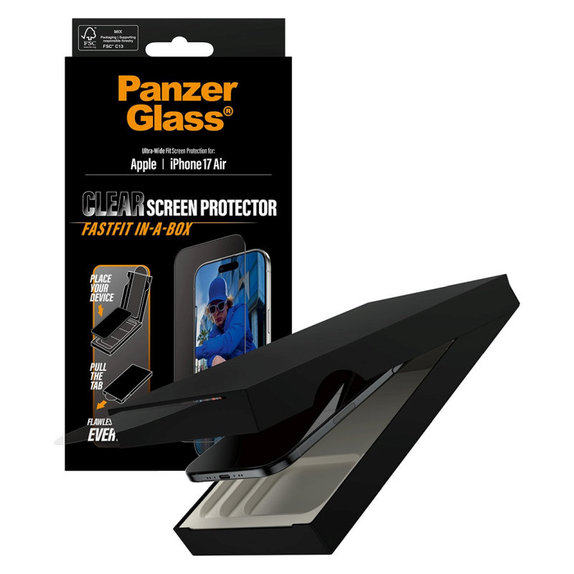 Edzett üveg UWF Fastfit rendszerrel iPhone 17 Air készülékhez, Fekete, PanzerGlass