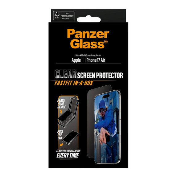 Edzett üveg UWF Fastfit rendszerrel iPhone 17 Air készülékhez, Fekete, PanzerGlass