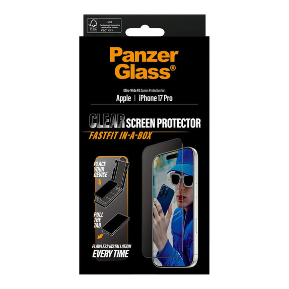 UWF edzett üveg Fastfit applikátorral iPhone 17 Pro készülékhez, Fekete, PanzerGlass