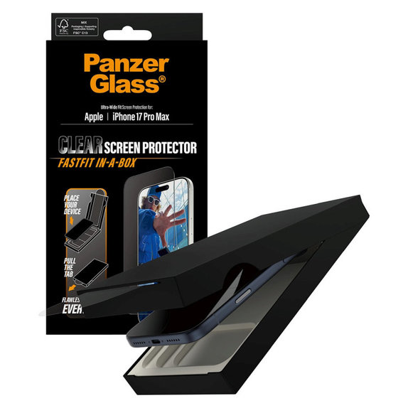Edzett üveg UWF Fastfit rendszerrel iPhone 17 Pro Max készülékhez, Fekete, PanzerGlass