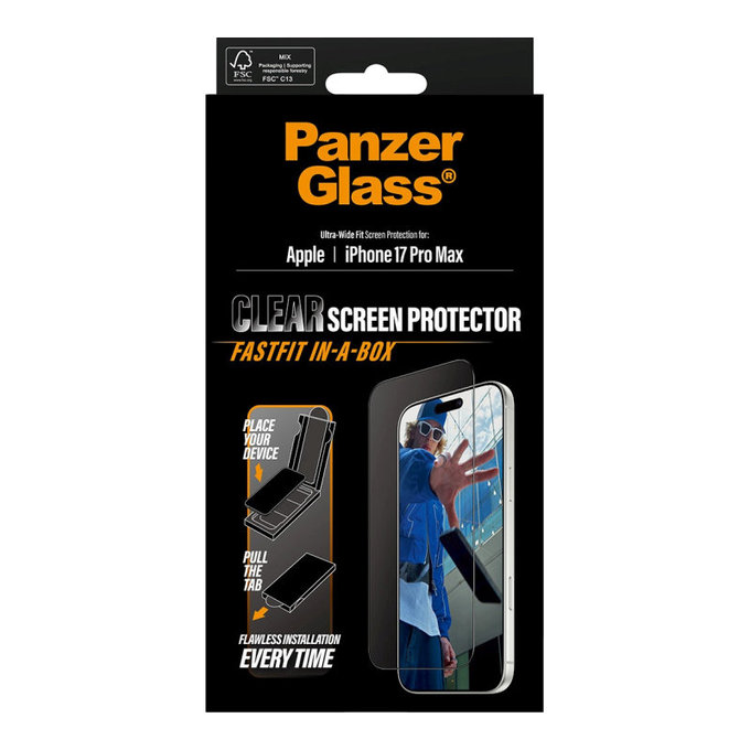 Edzett üveg UWF Fastfit rendszerrel iPhone 17 Pro Max készülékhez, Fekete, PanzerGlass