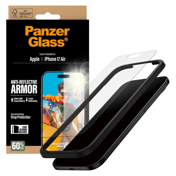 Edzett üveg Anti-Reflective applikátorral iPhone 17 Air készülékhez, Fekete, PanzerGlass