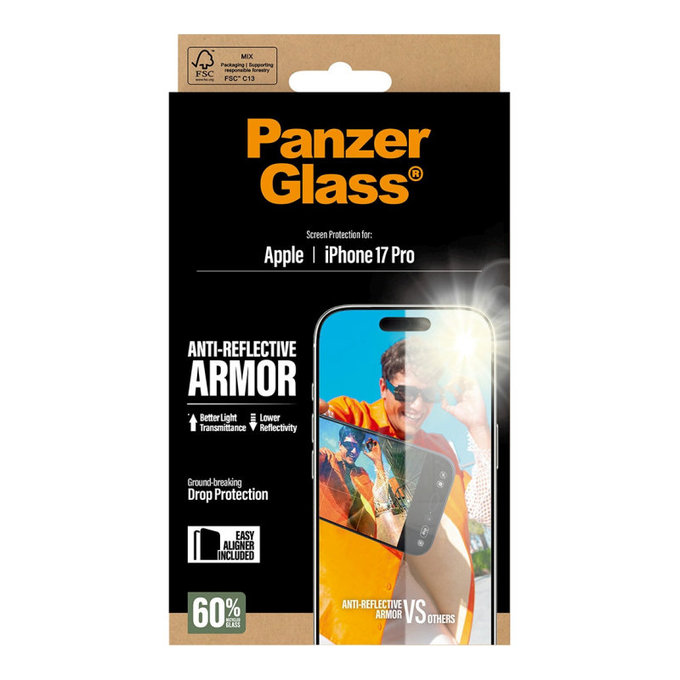 Edzett üveg Anti-Reflective applikátorral iPhone 17 Pro készülékhez, Fekete, PanzerGlass