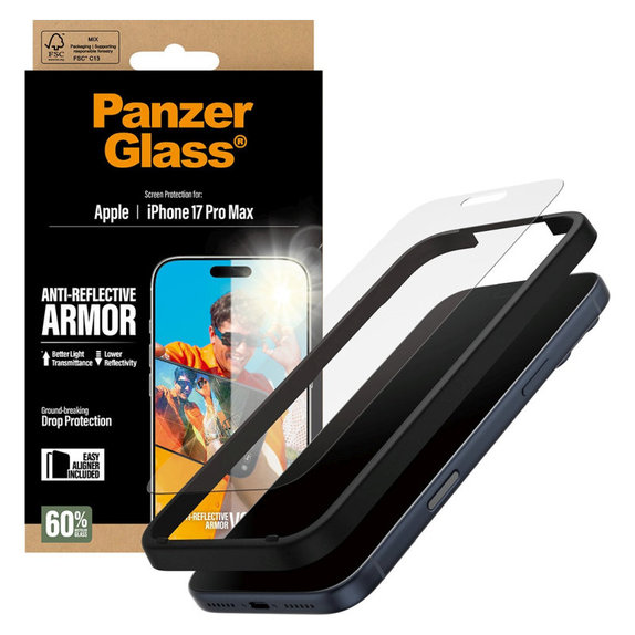 Edzett üveg Anti-Reflective applikátorral iPhone 17 Pro Max készülékhez, Fekete, PanzerGlass