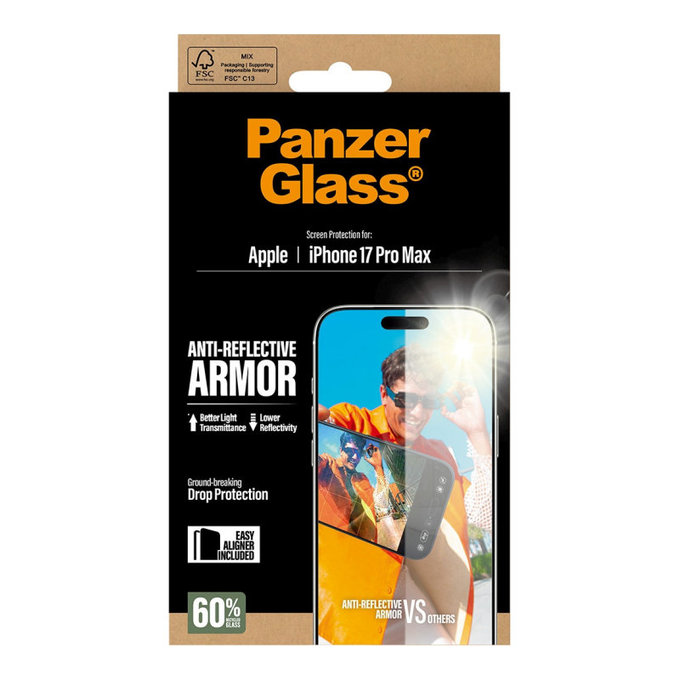 Edzett üveg Anti-Reflective applikátorral iPhone 17 Pro Max készülékhez, Fekete, PanzerGlass