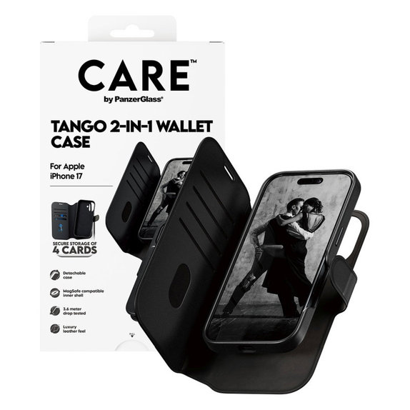 Wallet Tango Two-In-One tok MagSafe támogatással iPhone 17 készülékhez, Fekete, CARE