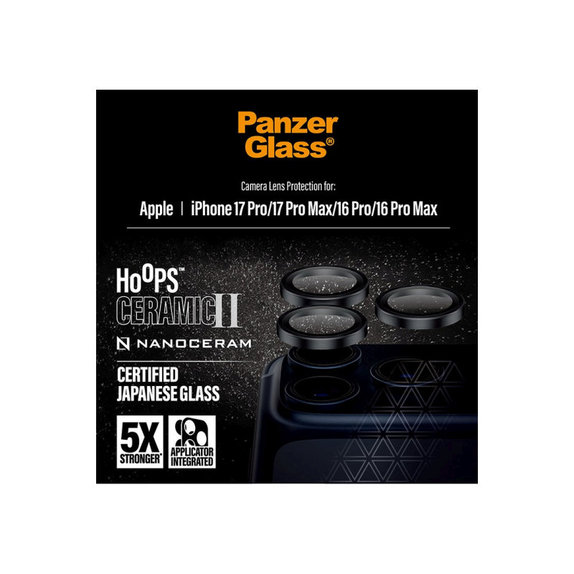 Objektívlencse védő Hoops Ceramic II iPhone 17 Pro Max/17 Pro/16 Pro Max/16 Pro, fekete, PanzerGlass