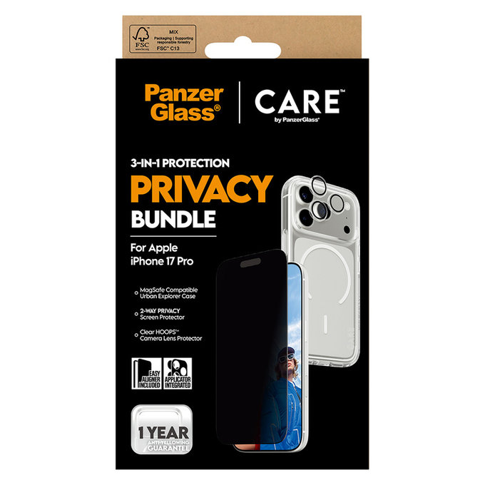 Bundle 3 az 1-ben Privacy iPhone 17 Pro készülékhez, PanzerGlass