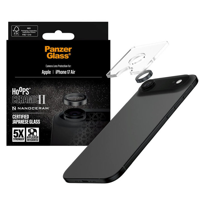 Hoops Ceramic II Kameralencse-védő iPhone 17 Air készülékhez, Fekete, PanzerGlass