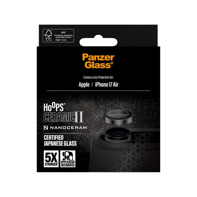 Hoops Ceramic II Kameralencse-védő iPhone 17 Air készülékhez, Fekete, PanzerGlass