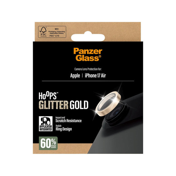 Hoops Kameralencse-védő iPhone 17 Air készülékhez, Glitter Gold, PanzerGlass