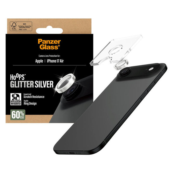 Hoops Kameralencse-védő iPhone 17 Air készülékhez, Glitter Silver, PanzerGlass