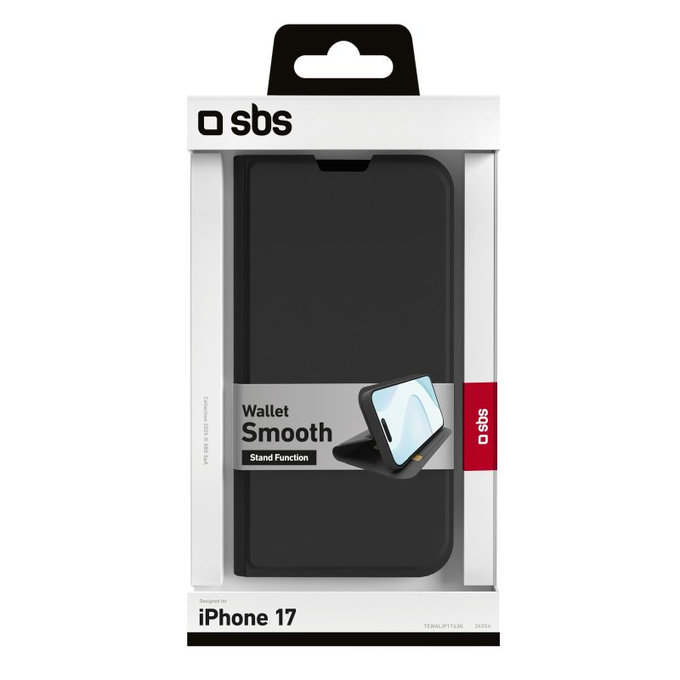 SBS - Book Wallet Smooth tok iPhone 17, fekete