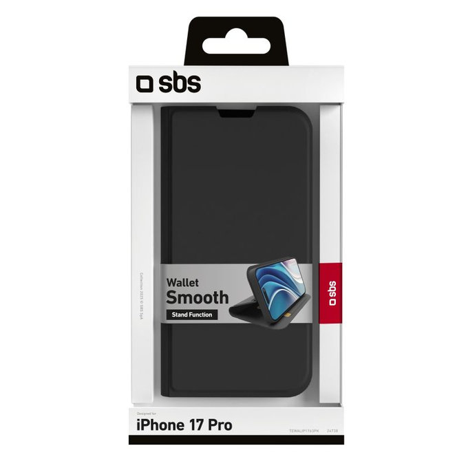 SBS - Book Wallet Smooth tok iPhone 17 Pro, fekete