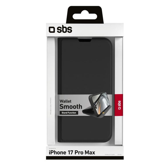 SBS - Book Wallet Smooth tok iPhone 17 Pro Max, fekete