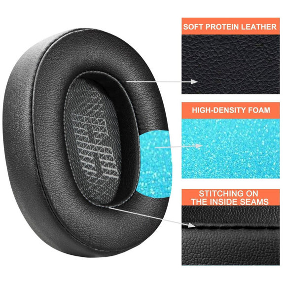 Csere fülpárnák JBL Live 500BT, 500BTNC fejhallgatóhoz, Memóriahab + PU bőr, Fekete, 1 pár