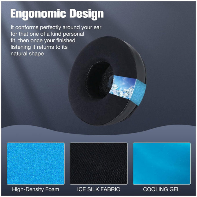 Csere fülpárnák JBL JR300, T450BT, T500BT, T600 fejhallgatóhoz, Memóriahab + bőr + Textil, Fekete, Hűtő gél, 1 pár