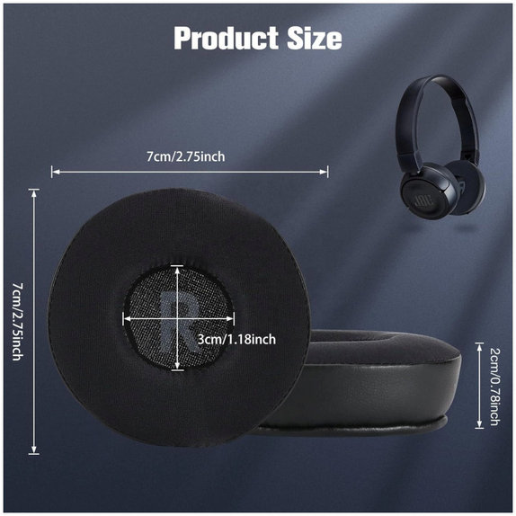 Csere fülpárnák JBL JR300, T450BT, T500BT, T600 fejhallgatóhoz, Memóriahab + bőr + Textil, Fekete, Hűtő gél, 1 pár
