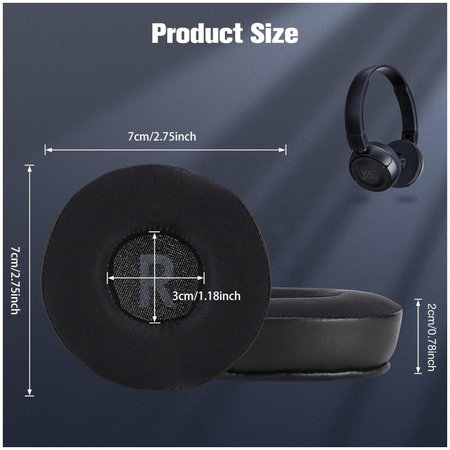 Csere fülpárnák JBL JR300, T450BT, T500BT, T600 fejhallgatóhoz, Memóriahab + bőr + Textil, Fekete, Hűtő gél, 1 pár