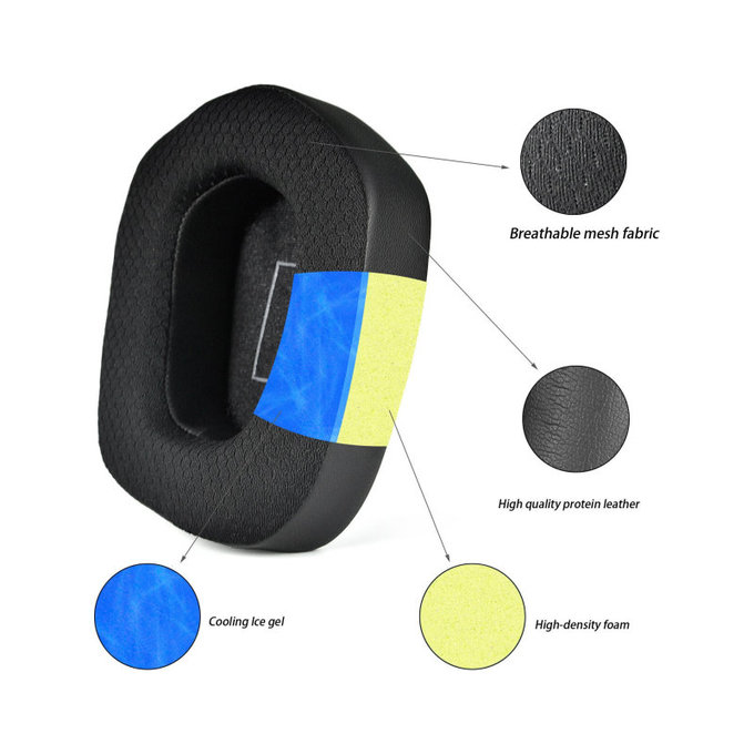 Csere fülpárnák Logitech G733 fejhallgatóhoz, Memóriahab + Textil + bőr, Fekete, Hűtő gél, 1 pár