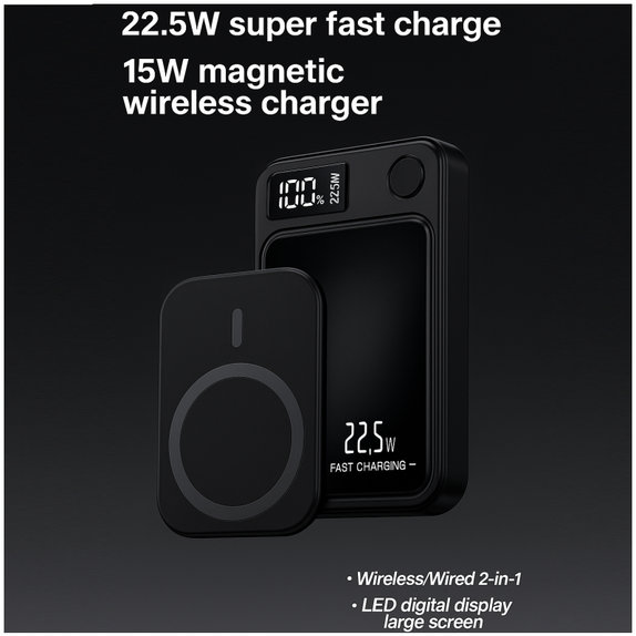 FixPremium - MagSafe PowerBank 5000mAh LED Kijelzővel, fekete