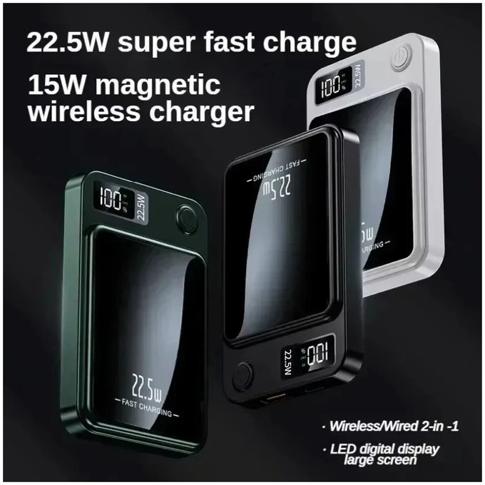 FixPremium - MagSafe PowerBank 5000mAh LED Kijelzővel, fekete