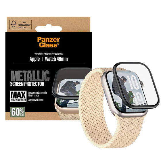 Edzett üveg UWF METALLIC Apple Watch 11/10 46 mm készülékhez, Fekete, PanzerGlass