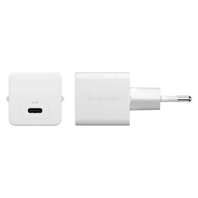 Utazóadapter Grand Prix USB-C, GaN, 30 W PD, ezüst-fehér, empower