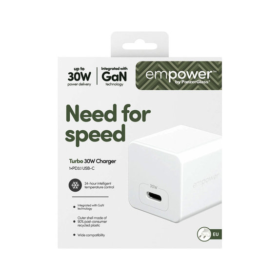 Utazóadapter Grand Prix USB-C, GaN, 30 W PD, ezüst-fehér, empower