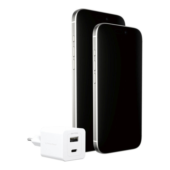 Utazóadapter Grand Prix USB-C/USB-A, GaN, 35 W PD, ezüst-fehér, empower