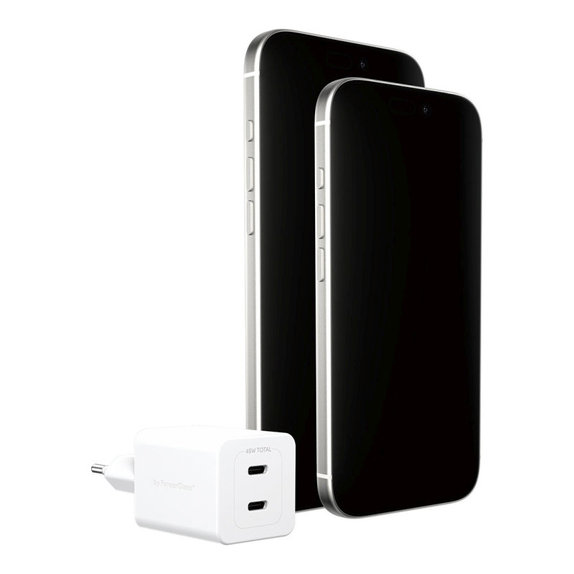 Utazóadapter Grand Prix 2x USB-C, GaN, 45 W PD, Ezüst-fehér, empower