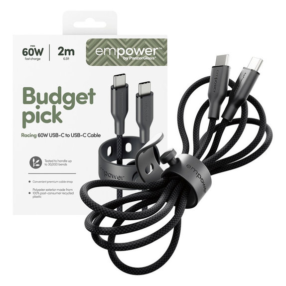 USB-C kábel, 60 W, Racing, 2 m, Space Black, empower