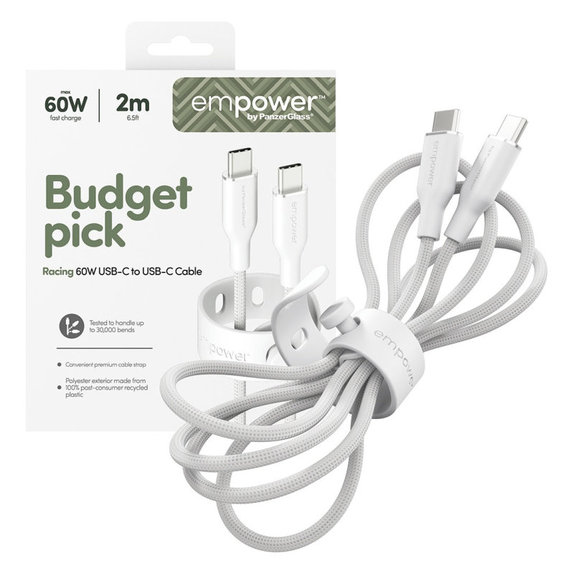 USB-C kábel, 60 W, Racing, 2 m, Ezüst-fehér, empower