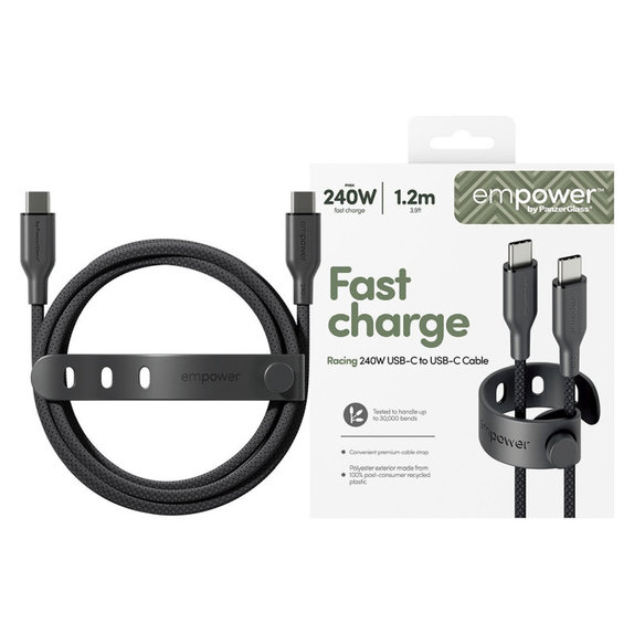 USB-C kábel, 240 W, Racing, 1, 2 m, Space Black, empower